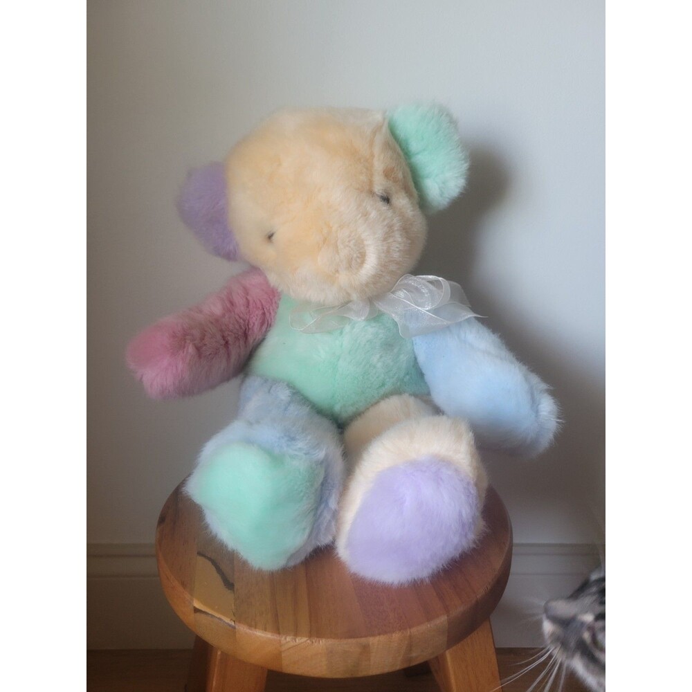 15" Bestever Spring Mist Rainbow Pastel Patchwork Bear Stuffed Animal Plush Toy